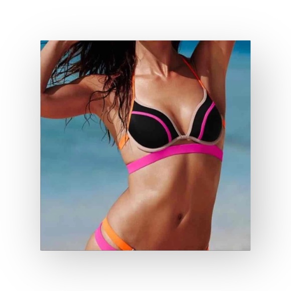 Victoria’s Secret VS Swim ❤︎ Hottie Banded Colorblock Halter Bikini Top ❤︎ 34C - Picture 2 of 16